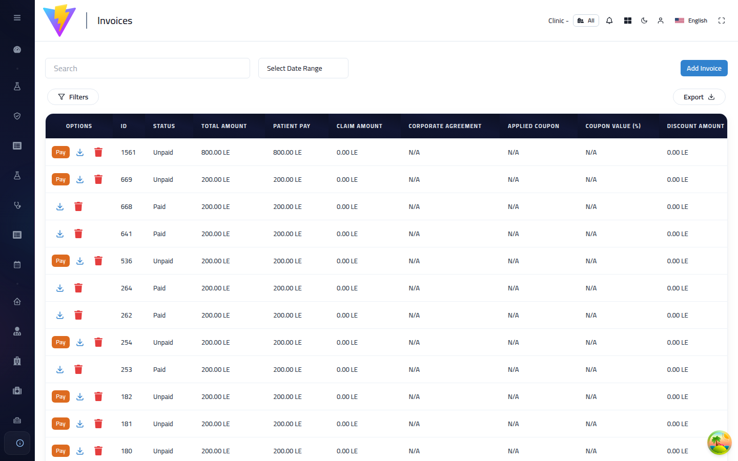 Invoices Billing Page